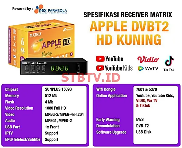 Spesifikasi Set Top Box MATRIX Apple HD Kuning Lengkap